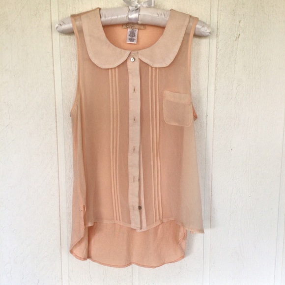 FREE PEOPLE SLEEVELESS PETER PAN COLLAR BUTTON DOWN SHIRT SIZE SMALL - Picture 10 of 11